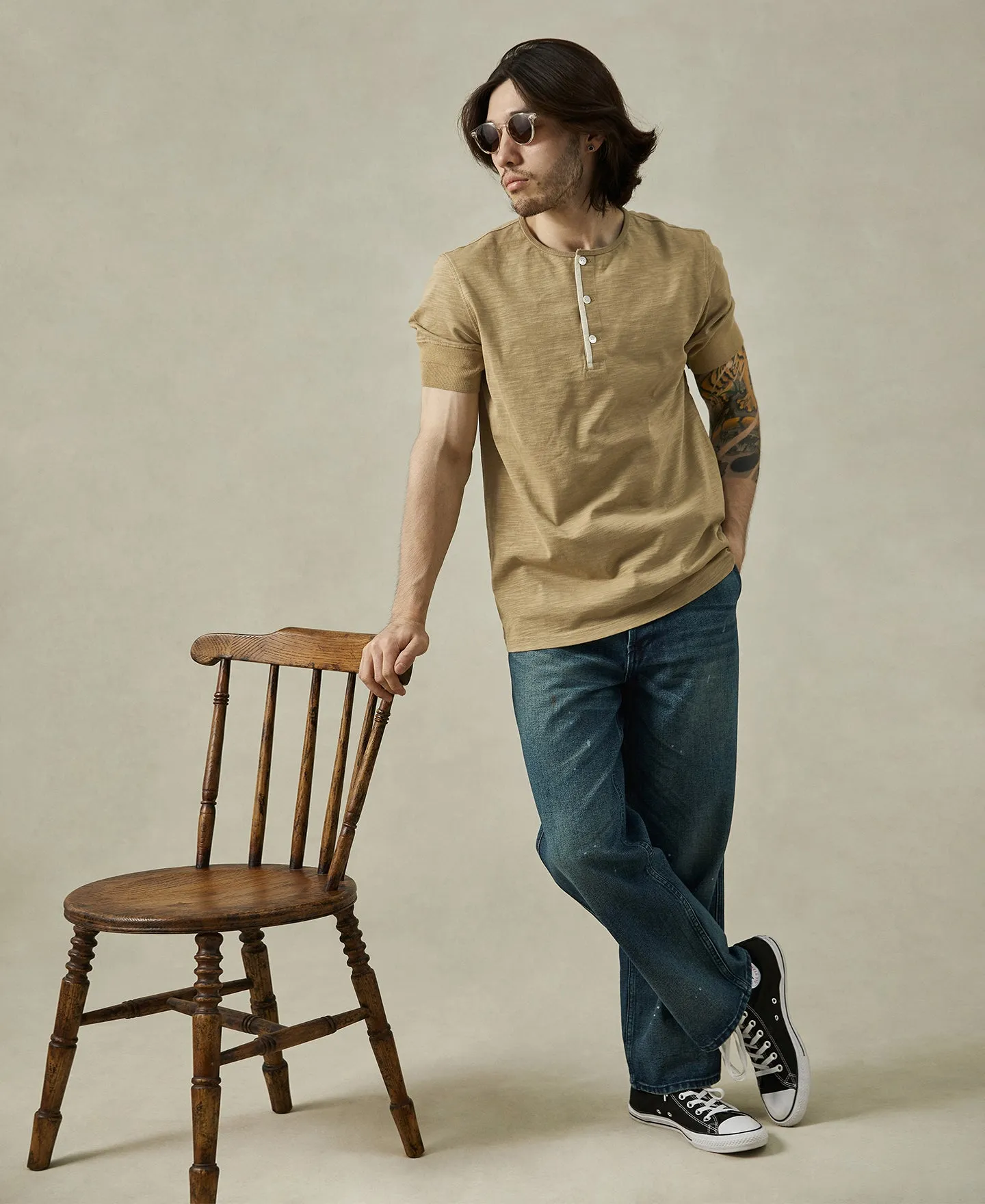 1900s 9.8 oz Slub Cotton Henley T-Shirt - Sand