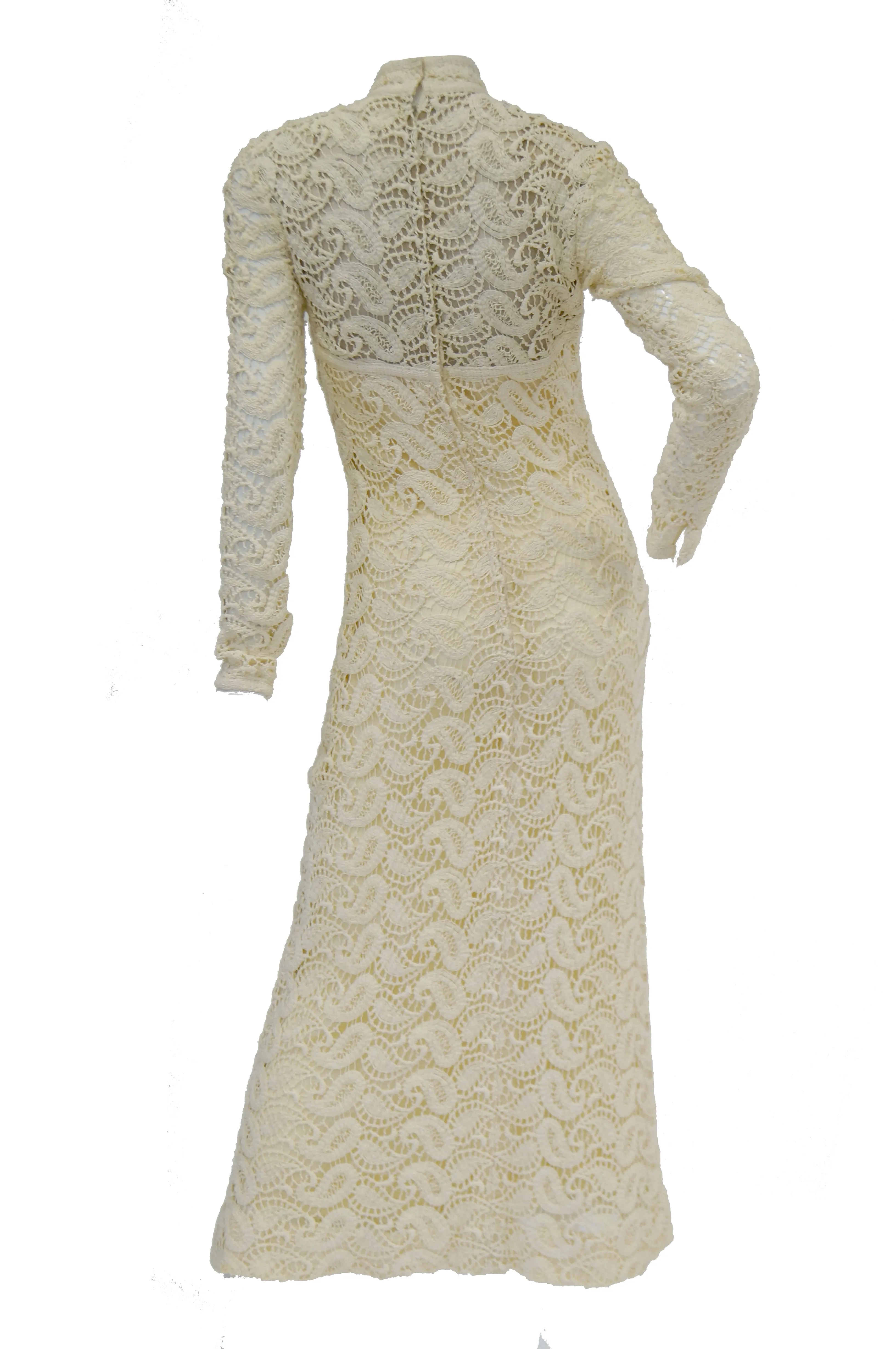 1970s Cream Crochet Paisley Lace Dress