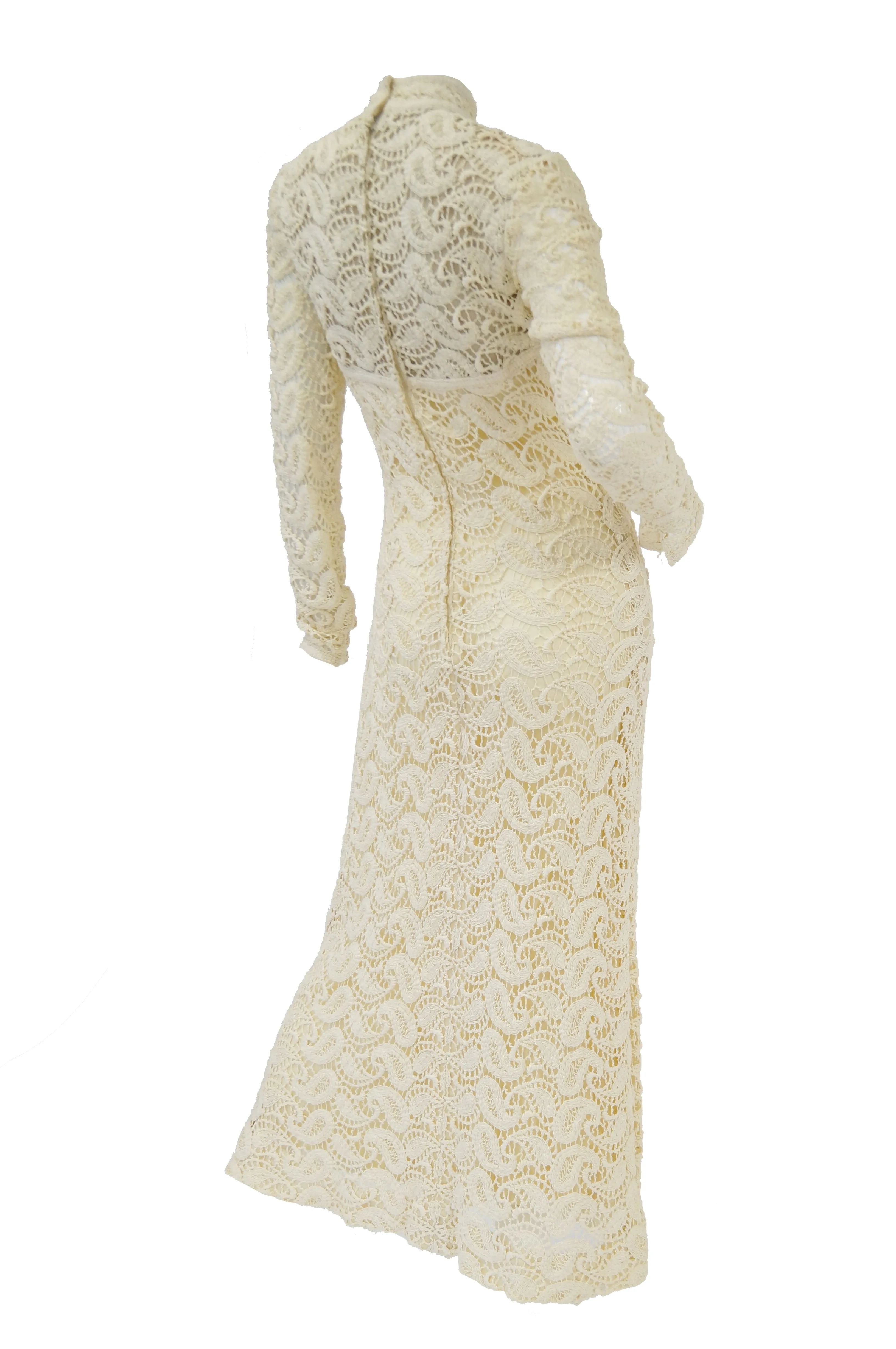 1970s Cream Crochet Paisley Lace Dress