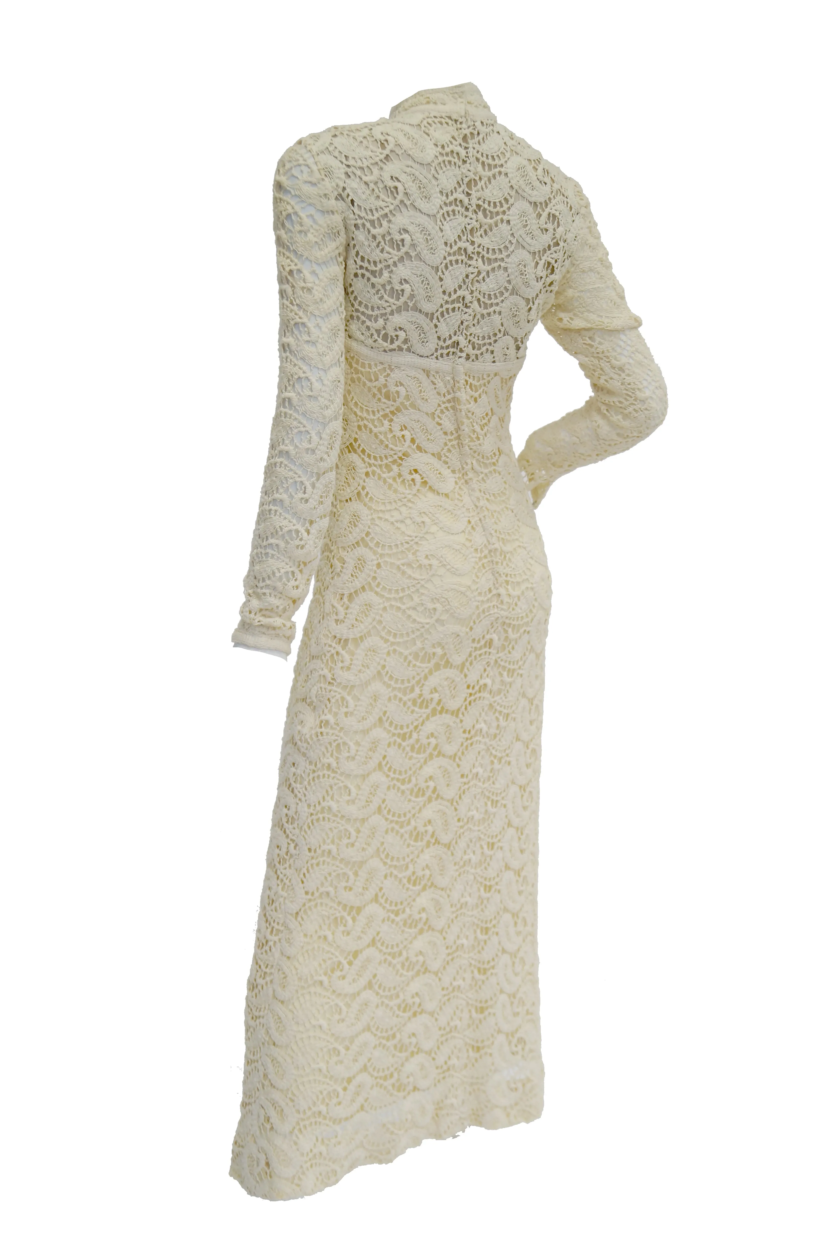 1970s Cream Crochet Paisley Lace Dress