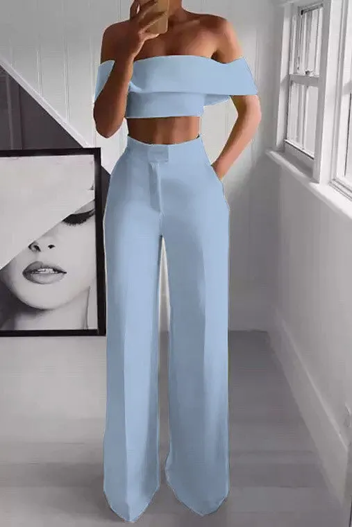 2 Piece Set Clothes Wide Leg Pant Suits Cropped Top & Long Pants