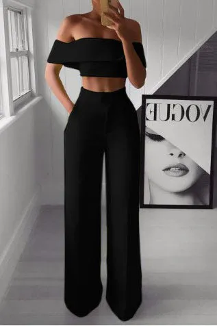 2 Piece Set Clothes Wide Leg Pant Suits Cropped Top & Long Pants