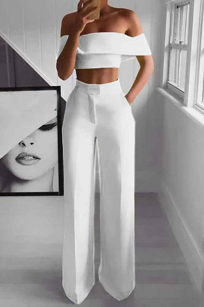 2 Piece Set Clothes Wide Leg Pant Suits Cropped Top & Long Pants