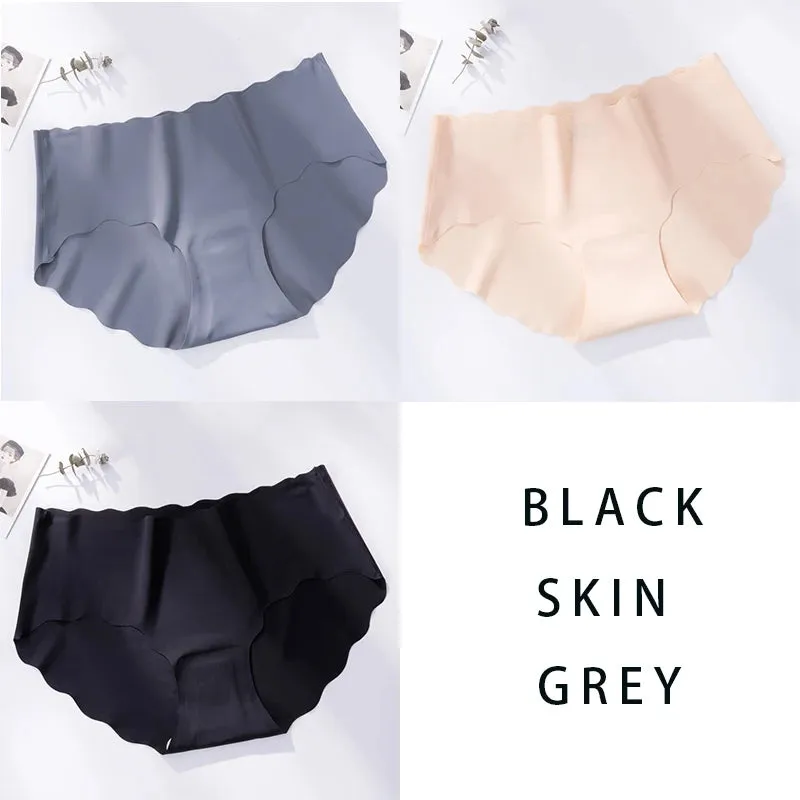 3Pcs/Set Seamless Underwear Silk Women's Solid Color Panties Lady Ruffle Underpants Girls Briefs Invisible Panty Sexy Lingerie