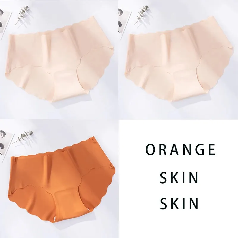 3Pcs/Set Seamless Underwear Silk Women's Solid Color Panties Lady Ruffle Underpants Girls Briefs Invisible Panty Sexy Lingerie