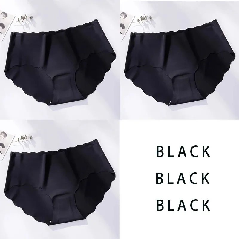 3Pcs/Set Seamless Underwear Silk Women's Solid Color Panties Lady Ruffle Underpants Girls Briefs Invisible Panty Sexy Lingerie