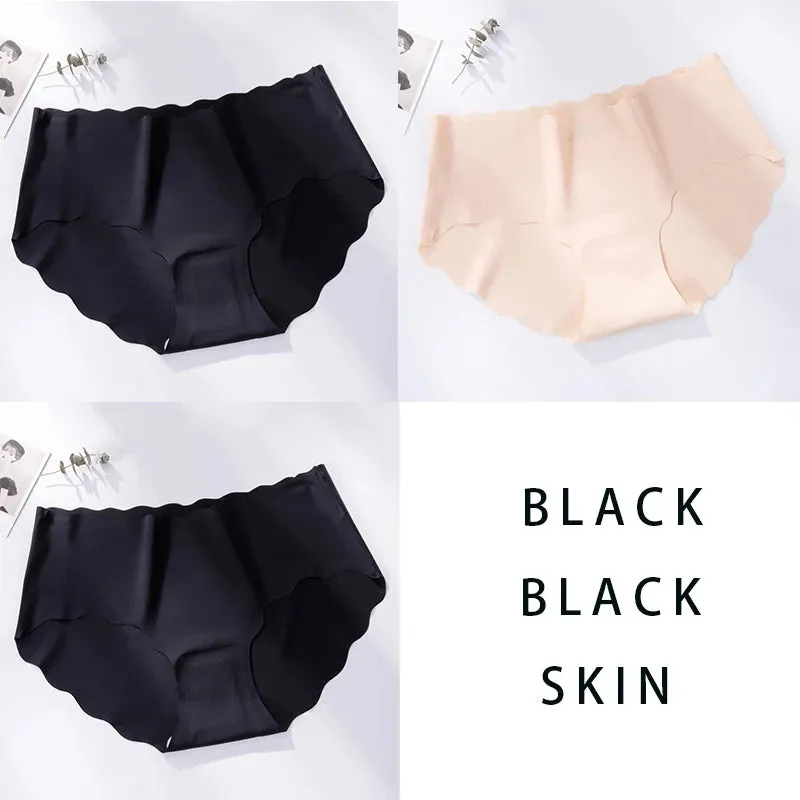 3Pcs/Set Seamless Underwear Silk Women's Solid Color Panties Lady Ruffle Underpants Girls Briefs Invisible Panty Sexy Lingerie