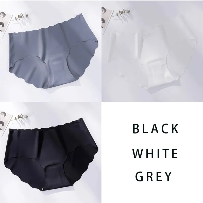 3Pcs/Set Seamless Underwear Silk Women's Solid Color Panties Lady Ruffle Underpants Girls Briefs Invisible Panty Sexy Lingerie