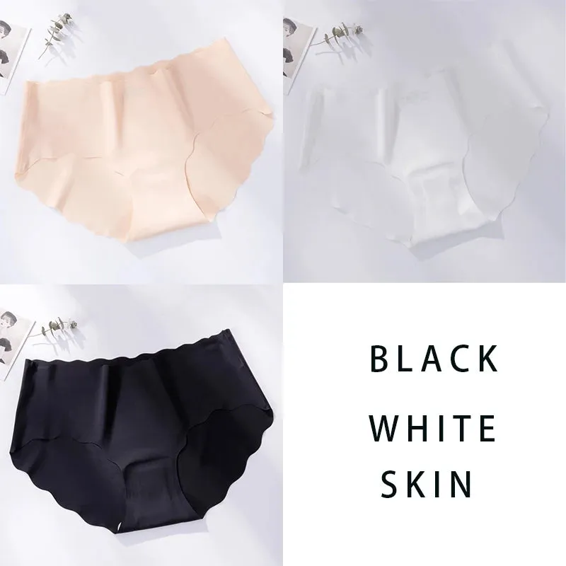 3Pcs/Set Seamless Underwear Silk Women's Solid Color Panties Lady Ruffle Underpants Girls Briefs Invisible Panty Sexy Lingerie