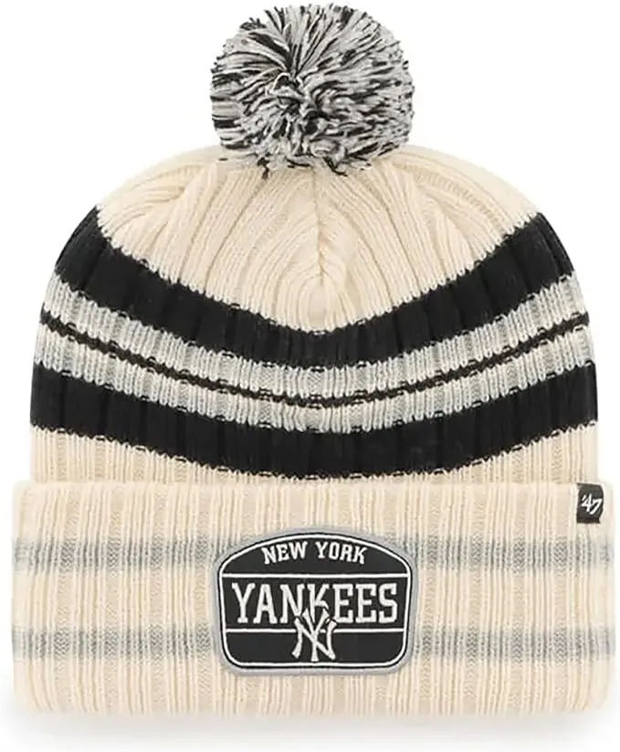 47 New York Yankees Beanie Cuffed Pom Knit Winter Hat, Stretch Fit,