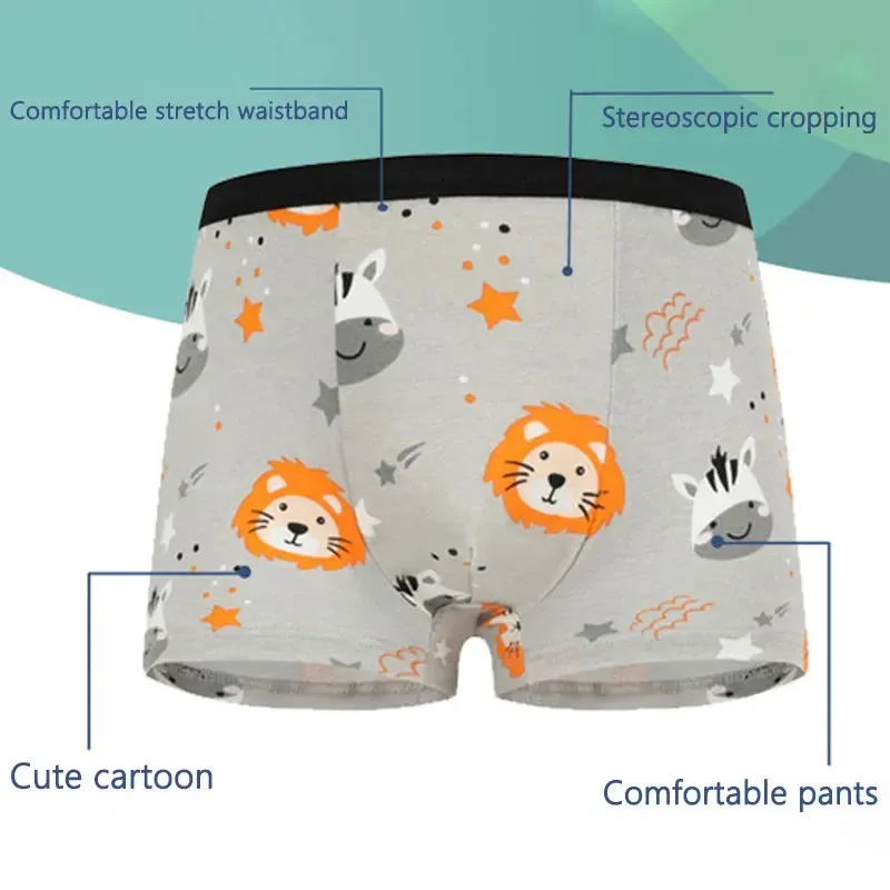 4Pcs/lot Boys Boxer Briefs Kids Cotton Underwear Baby Boy Underpants Teenager Cartoon Print Soft Children Panties 2-12 Years