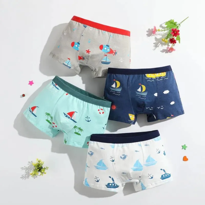 4Pcs/lot Boys Boxer Briefs Kids Cotton Underwear Baby Boy Underpants Teenager Cartoon Print Soft Children Panties 2-12 Years