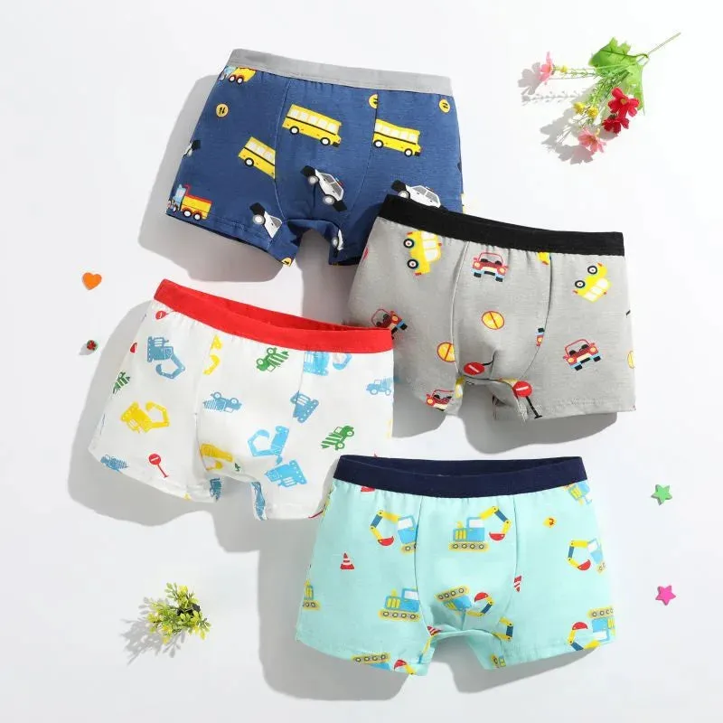 4Pcs/lot Boys Boxer Briefs Kids Cotton Underwear Baby Boy Underpants Teenager Cartoon Print Soft Children Panties 2-12 Years