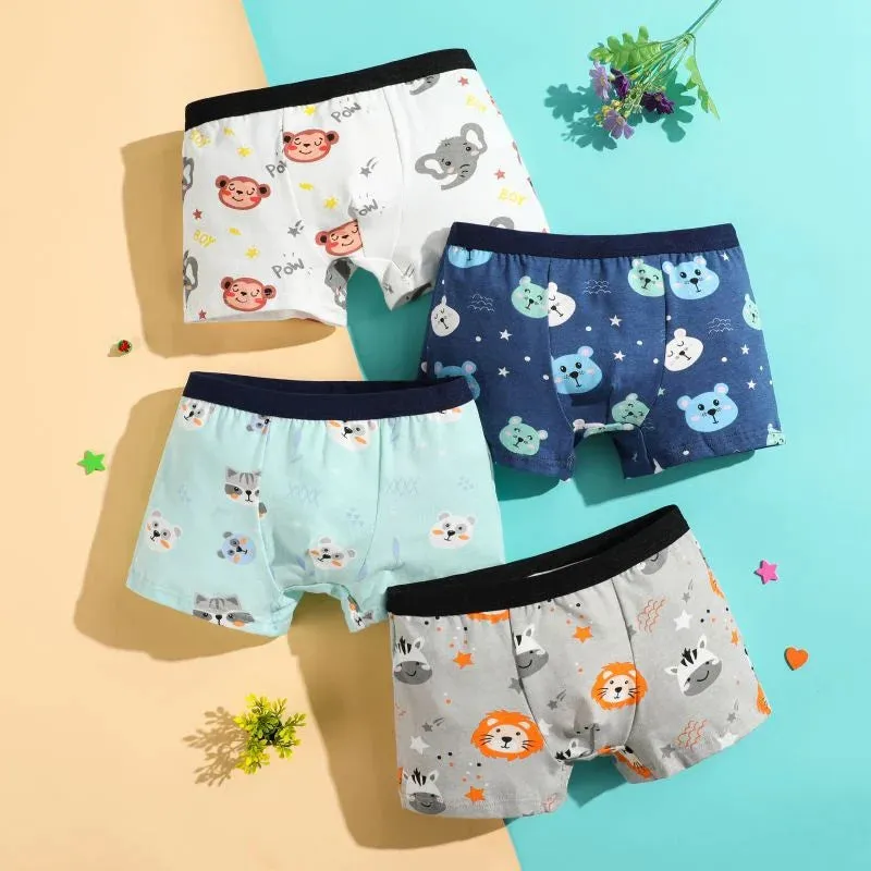 4Pcs/lot Boys Boxer Briefs Kids Cotton Underwear Baby Boy Underpants Teenager Cartoon Print Soft Children Panties 2-12 Years