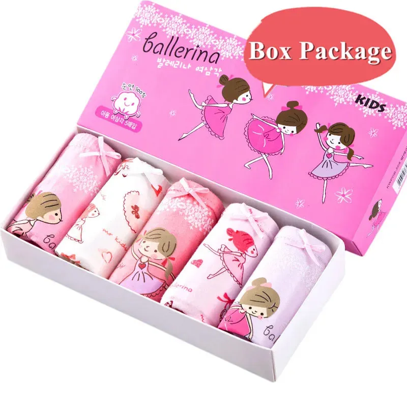 5Pcs/Set Children Underwear For Girls Cotton Soft Baby Girl Briefs Cute Cartoon Kids Triangle Underpants Exquisite Box Packaging