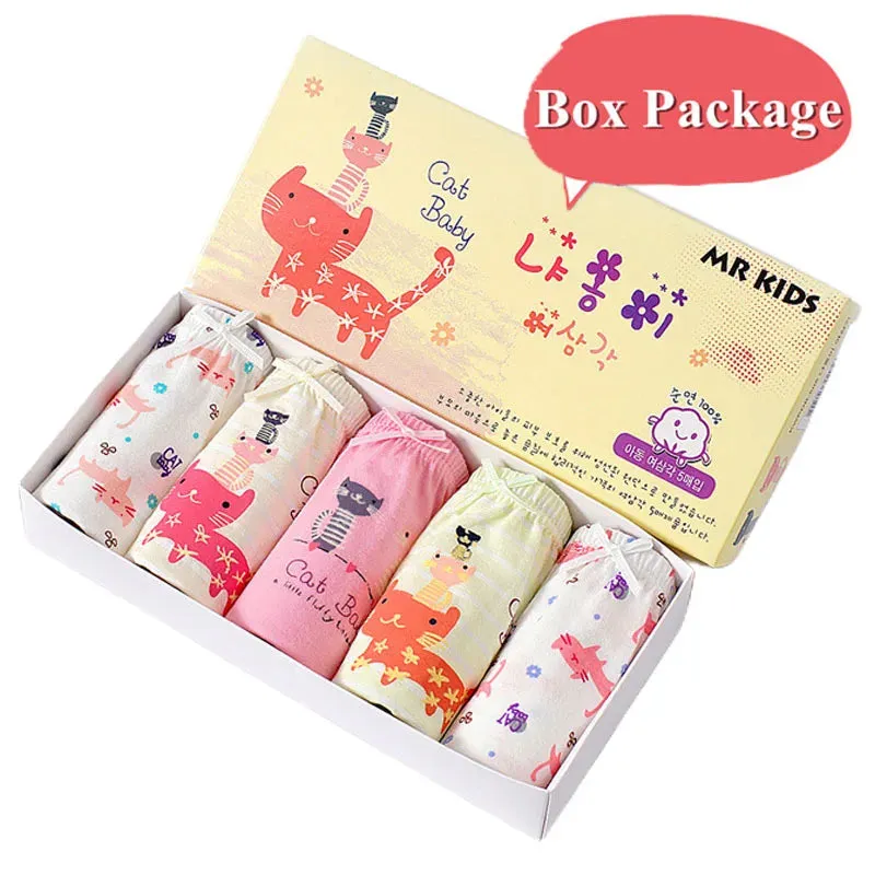 5Pcs/Set Children Underwear For Girls Cotton Soft Baby Girl Briefs Cute Cartoon Kids Triangle Underpants Exquisite Box Packaging