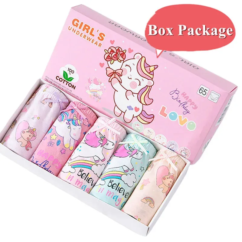 5Pcs/Set Children Underwear For Girls Cotton Soft Baby Girl Briefs Cute Cartoon Kids Triangle Underpants Exquisite Box Packaging