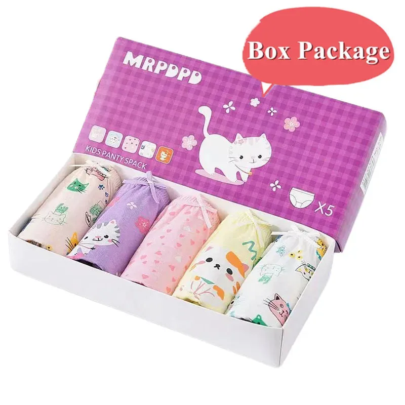 5Pcs/Set Children Underwear For Girls Cotton Soft Baby Girl Briefs Cute Cartoon Kids Triangle Underpants Exquisite Box Packaging