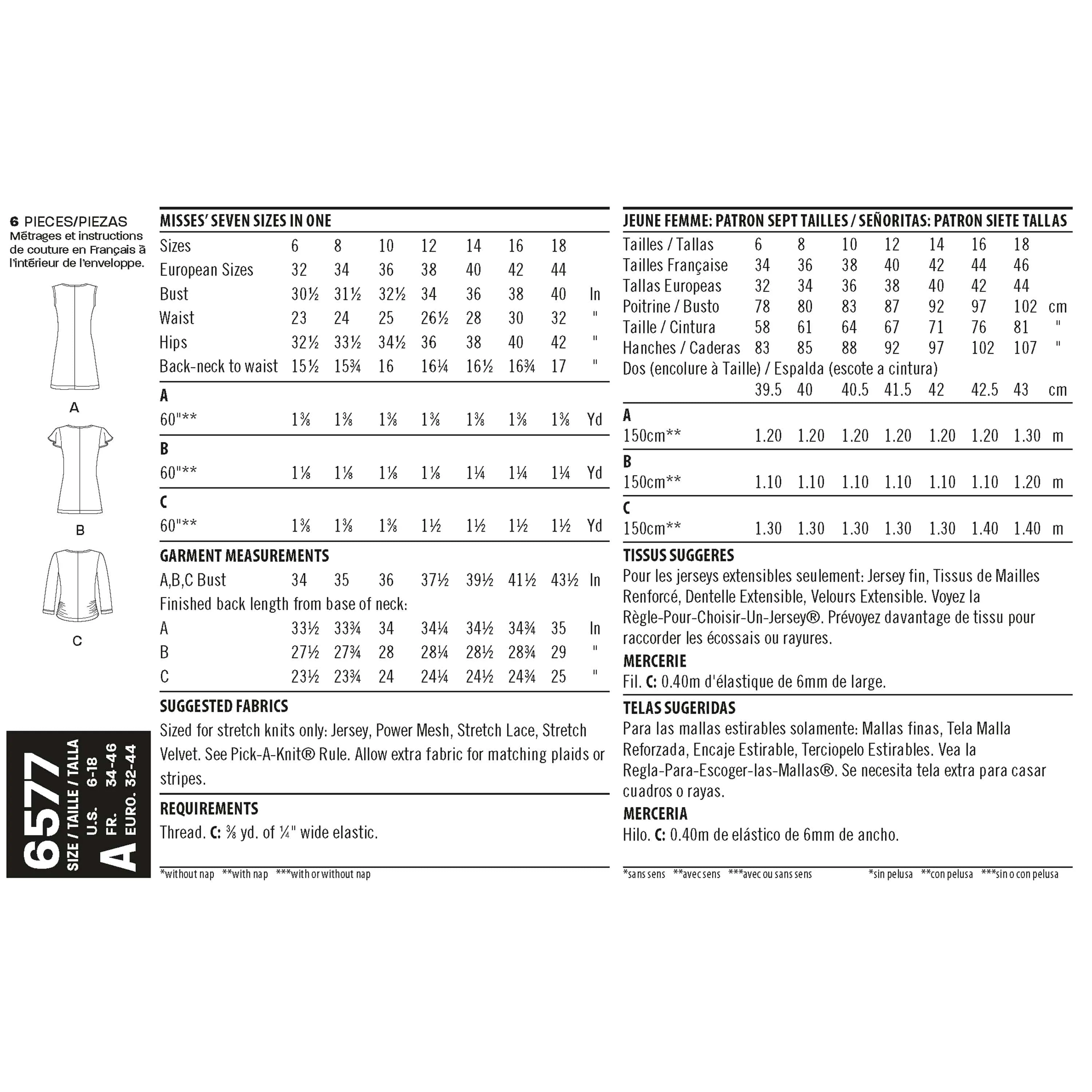 6577 New Look Pattern 6577 Misses' Knit Tops