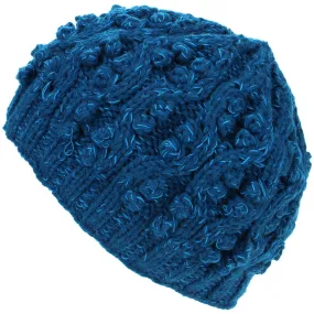 Acrylic Knit Beanie Hat - Blue