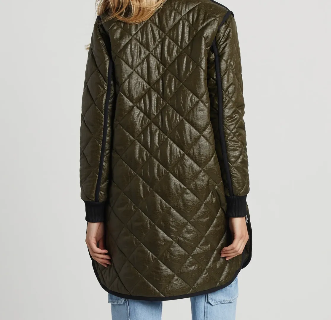 Adroit Libby Quilted Full Zip  Coat - Army Green