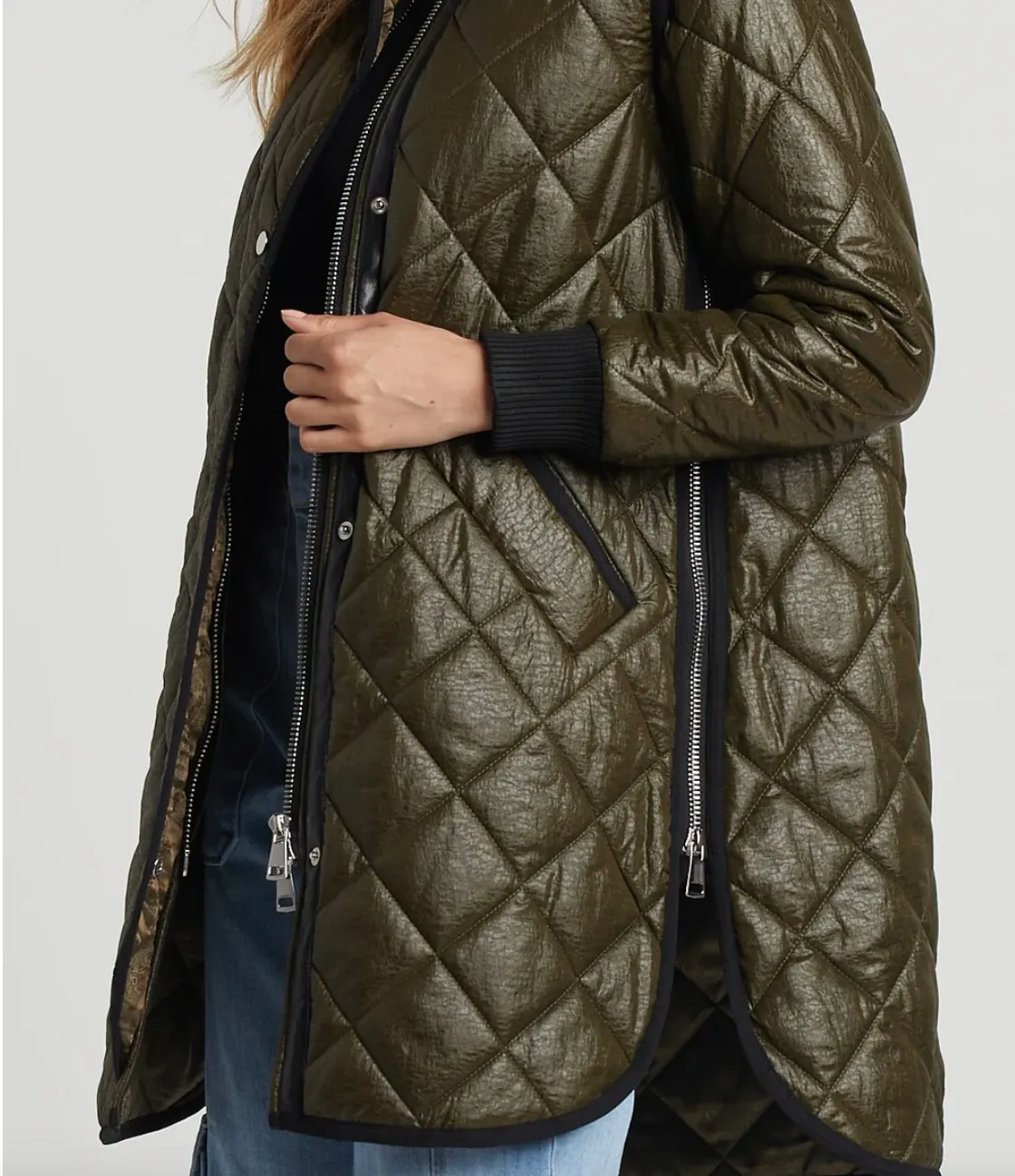 Adroit Libby Quilted Full Zip  Coat - Army Green