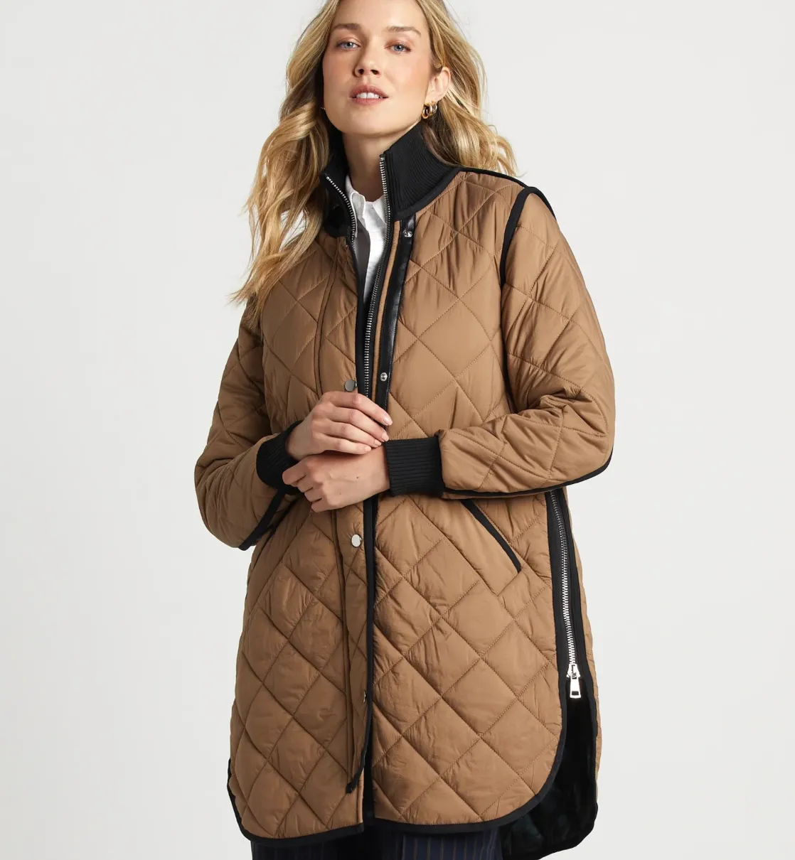 Adroit Libby Quilted Full Zip  Coat - Toffee