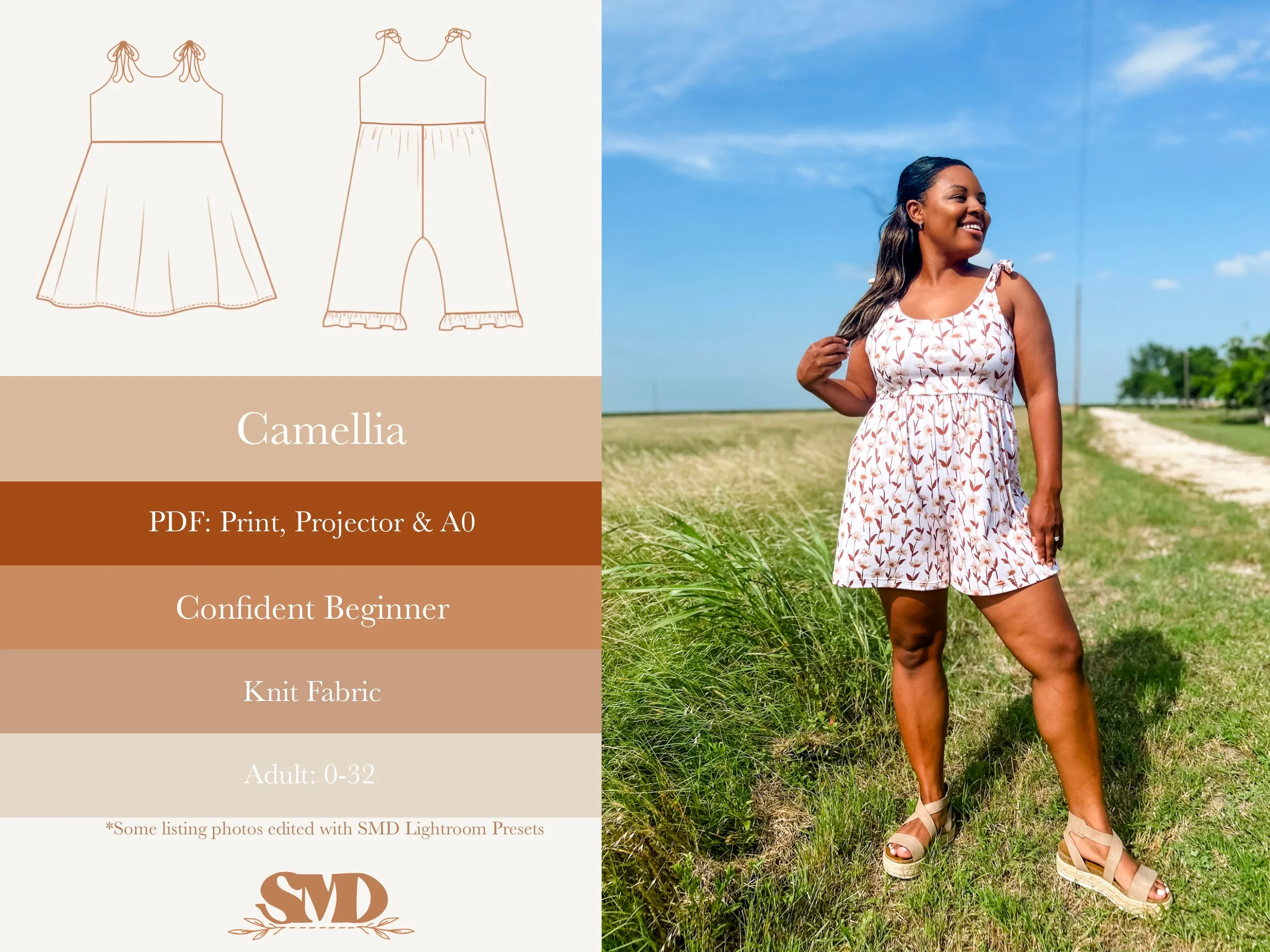 Adult Camellia Romper and Dress Digital Sewing Pattern Sizes 0-32