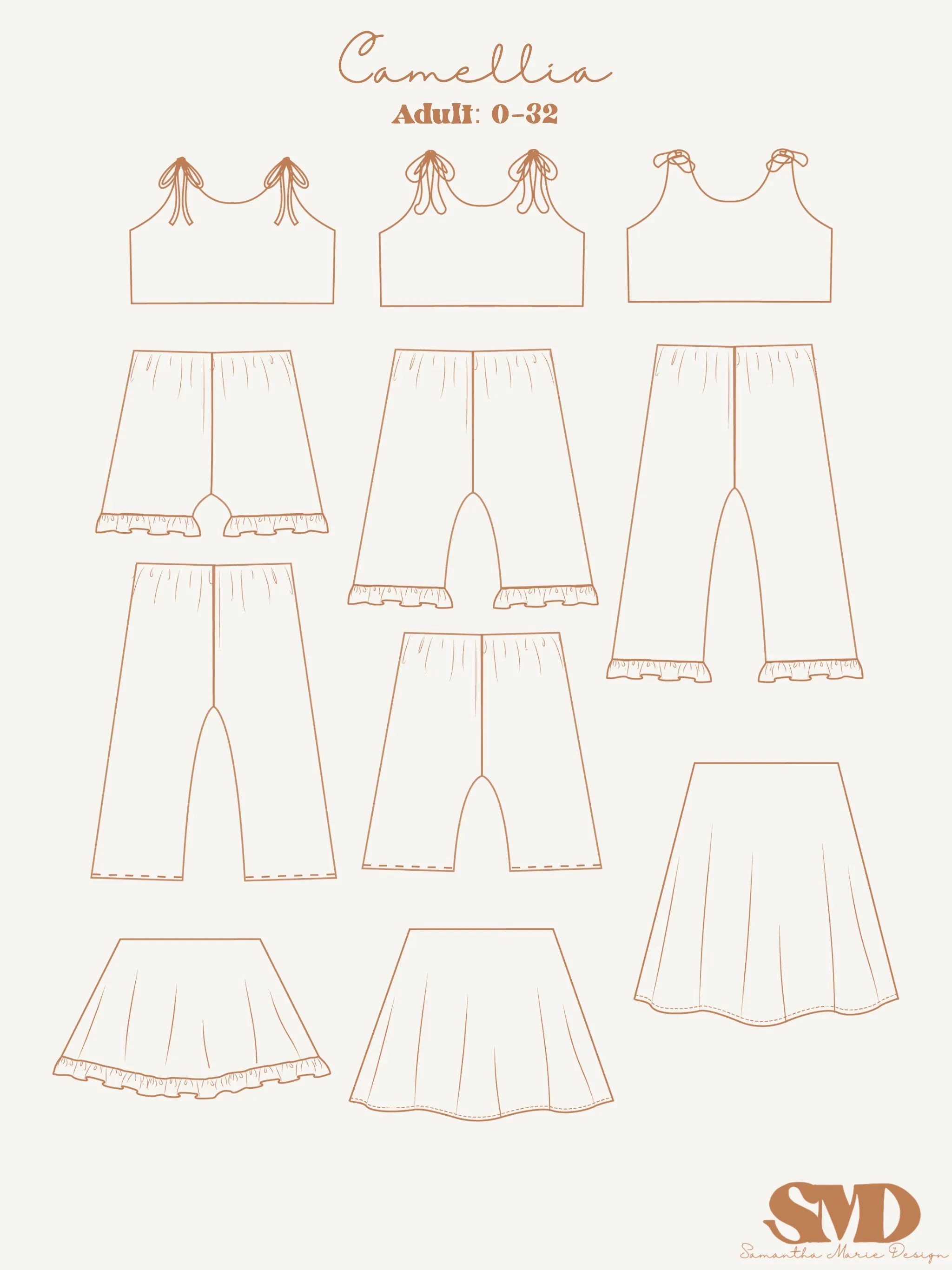 Adult Camellia Romper and Dress Digital Sewing Pattern Sizes 0-32