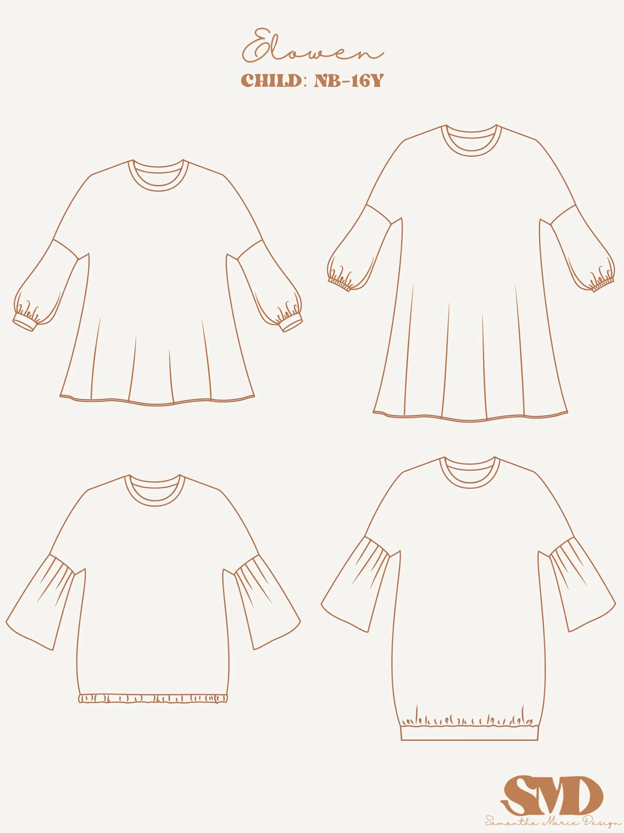 Adult Elowen Dress, Tunic and Top Digital Sewing Pattern Sizes 0-32