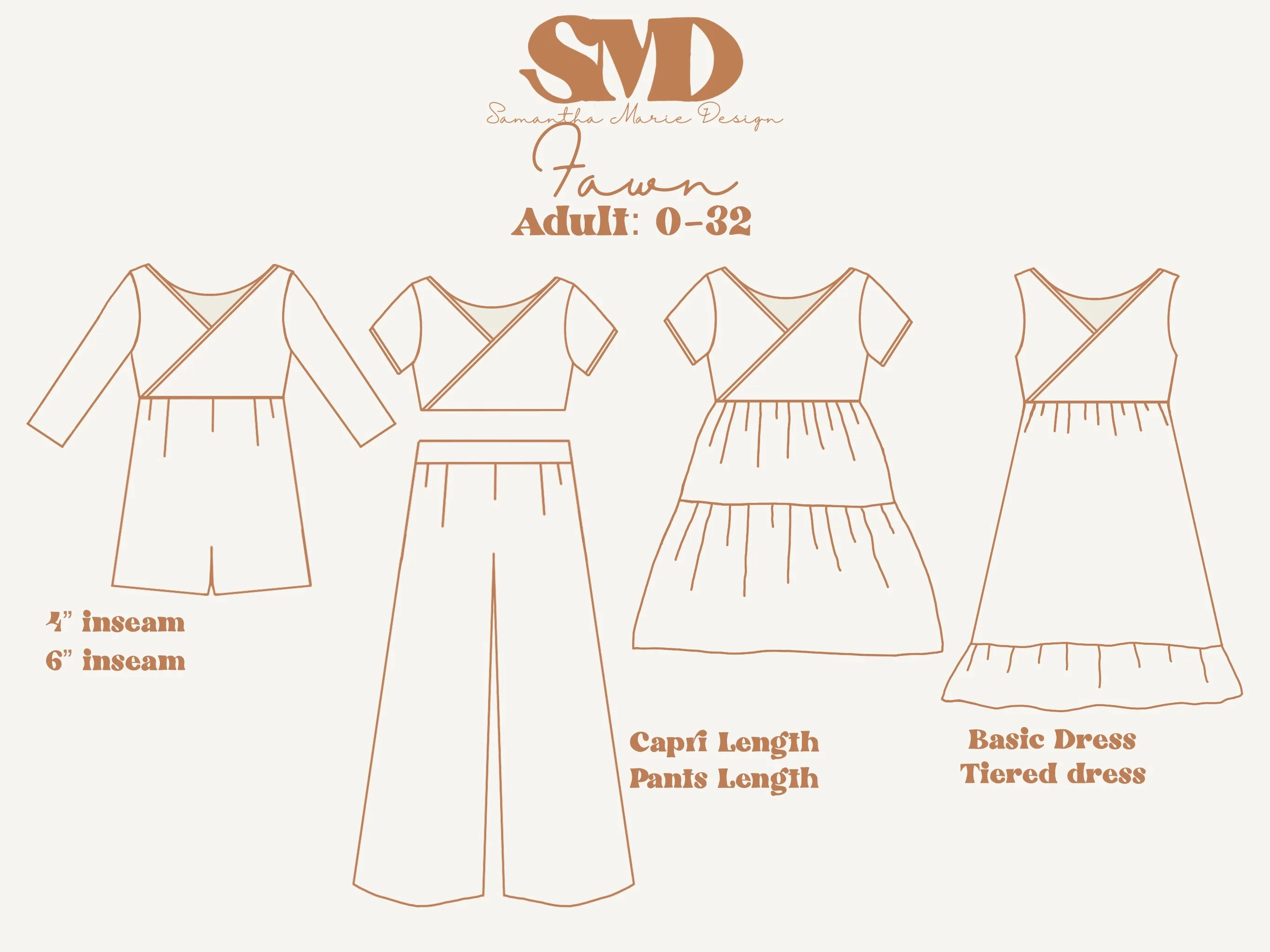 Adult Fawn Jumpsuit, Romper and Dress Digital Sewing Pattern Sizes 0-32