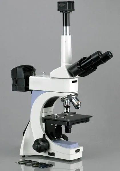 AmScope ME400 Series Infinity-corrected Metallurgical Trinocular Compound Microscope 40X-800X Magnification with 1.3MP Digital Camera