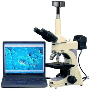 AmScope ME400 Series Infinity-corrected Metallurgical Trinocular Compound Microscope 40X-800X Magnification with 1.3MP Digital Camera