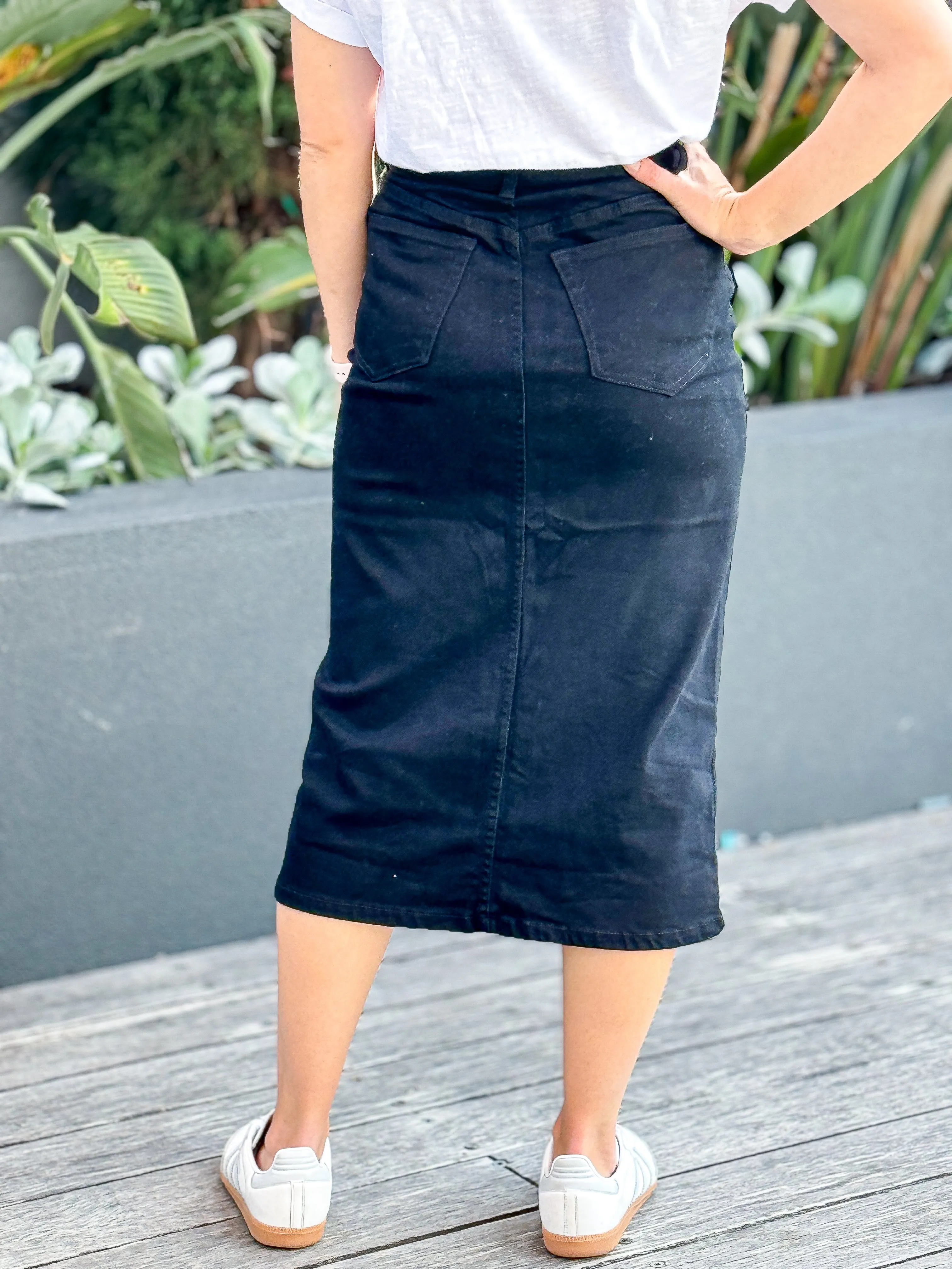 Amy Denim Midi Skirt Black