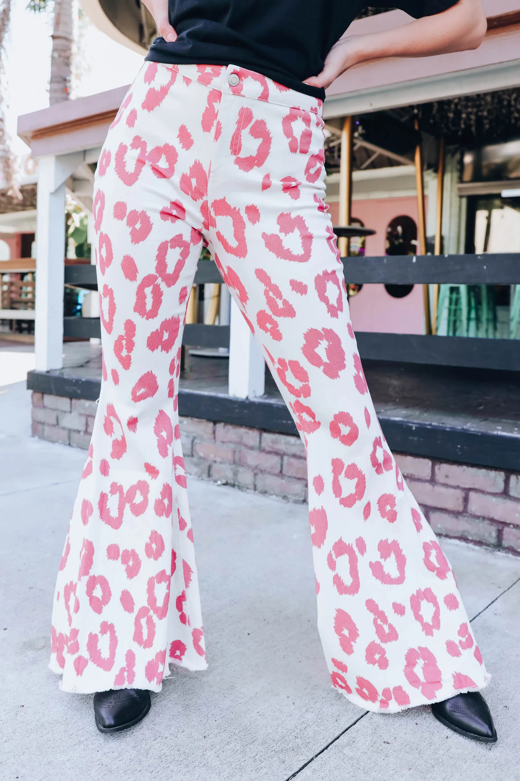 Animal Print Flare Pants - Rose