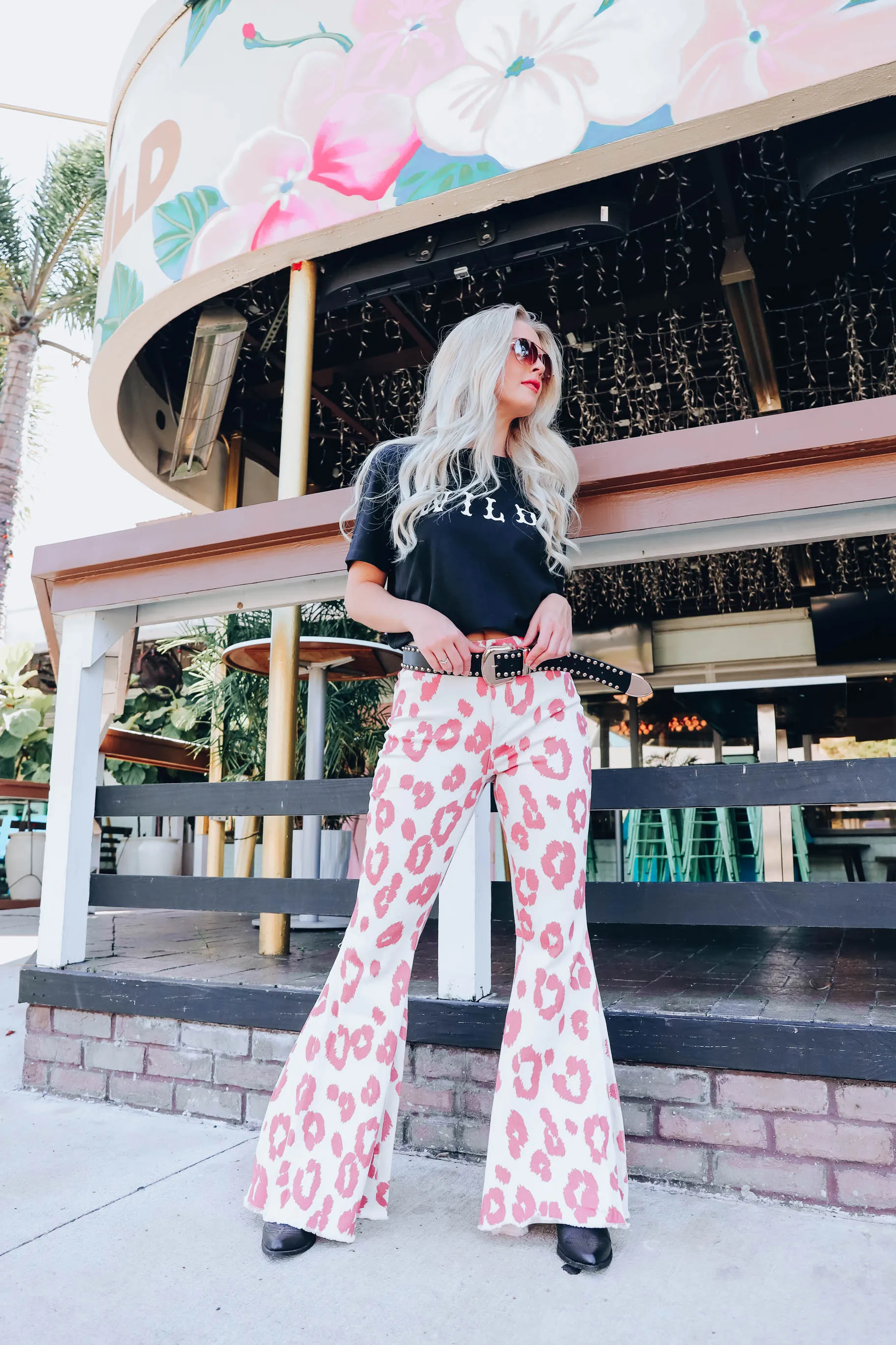 Animal Print Flare Pants - Rose