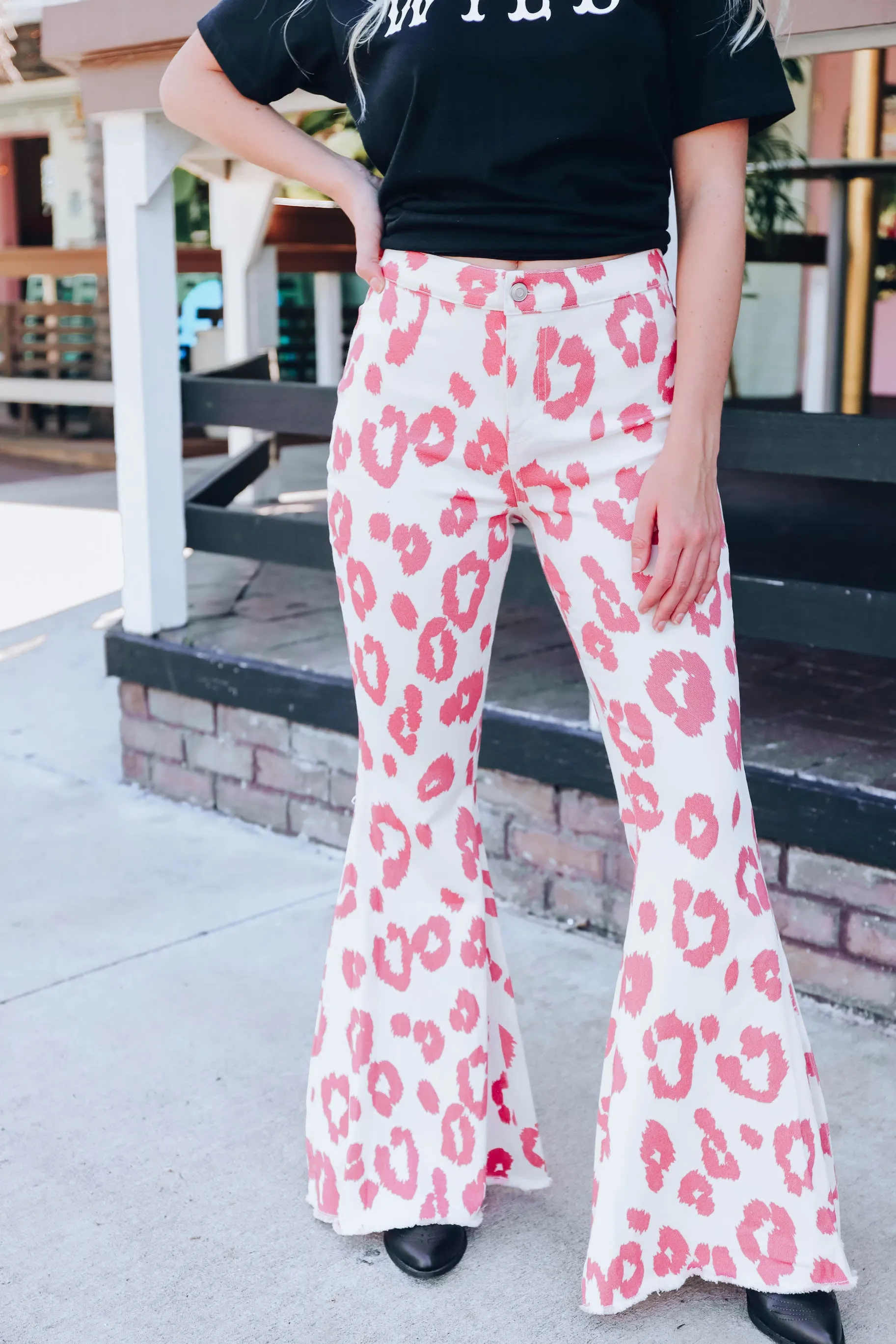 Animal Print Flare Pants - Rose