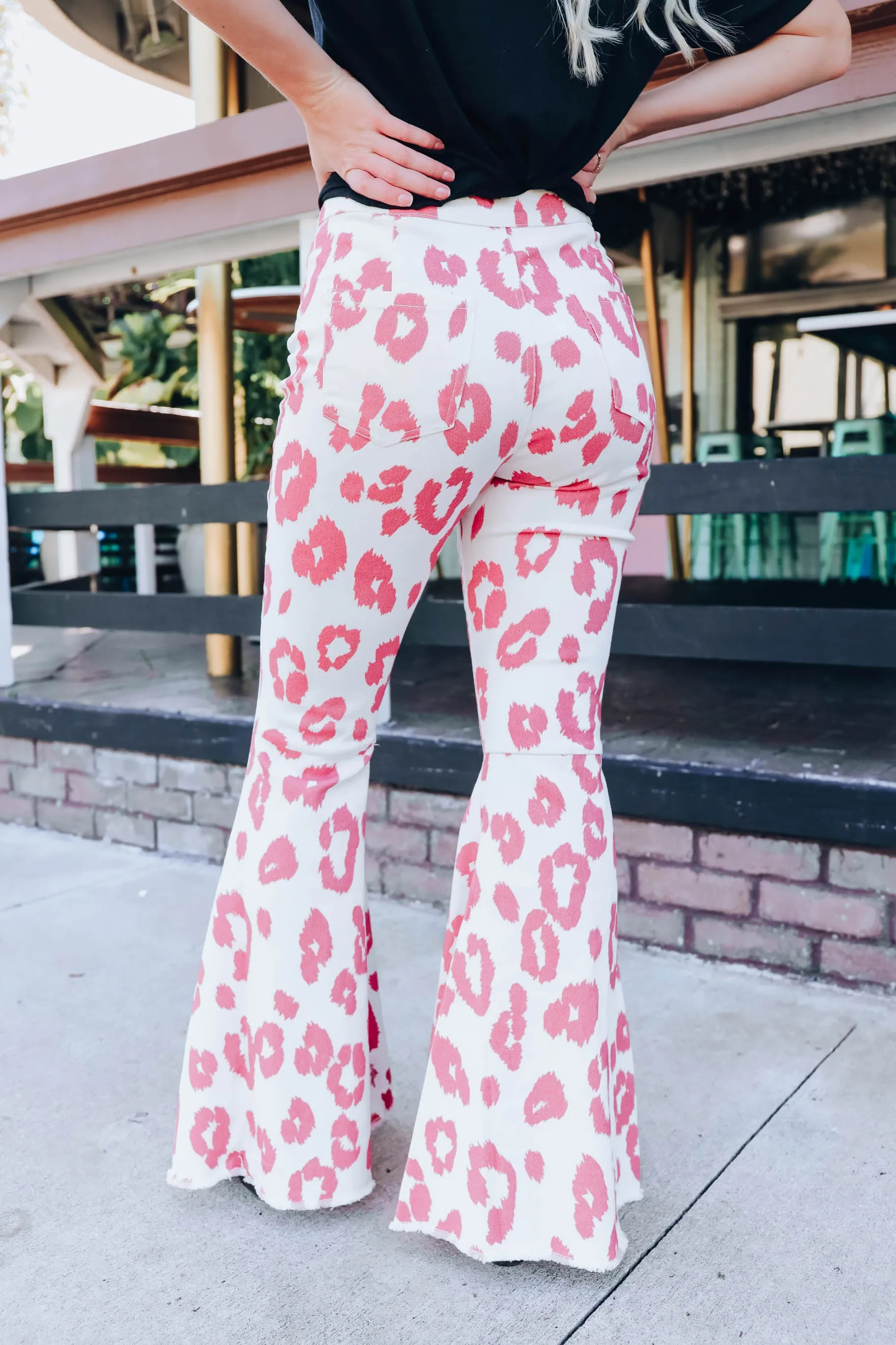 Animal Print Flare Pants - Rose