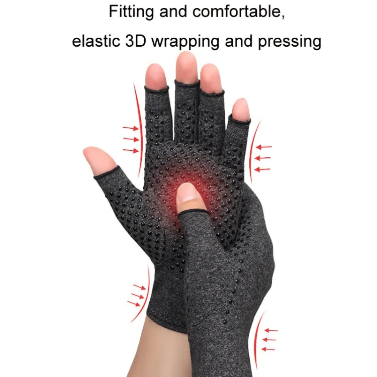 Arthritis Rehabilitation Silicone Non-slip Cycling Half Finger Gloves, Size: M(Gray)