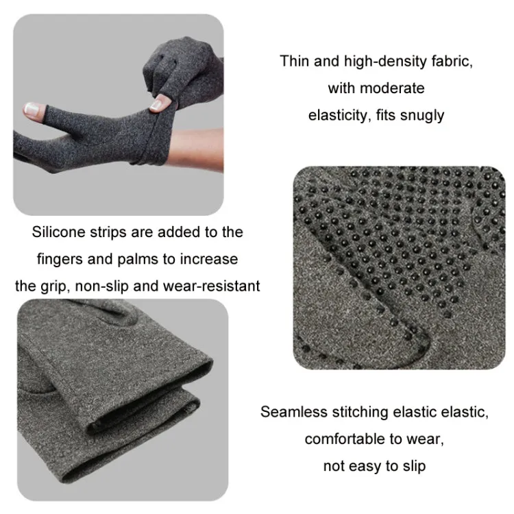 Arthritis Rehabilitation Silicone Non-slip Cycling Half Finger Gloves, Size: M(Gray)