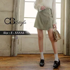 ASYMMETRICAL BUTTONS CHECKED A-LINE MINI SKORTS