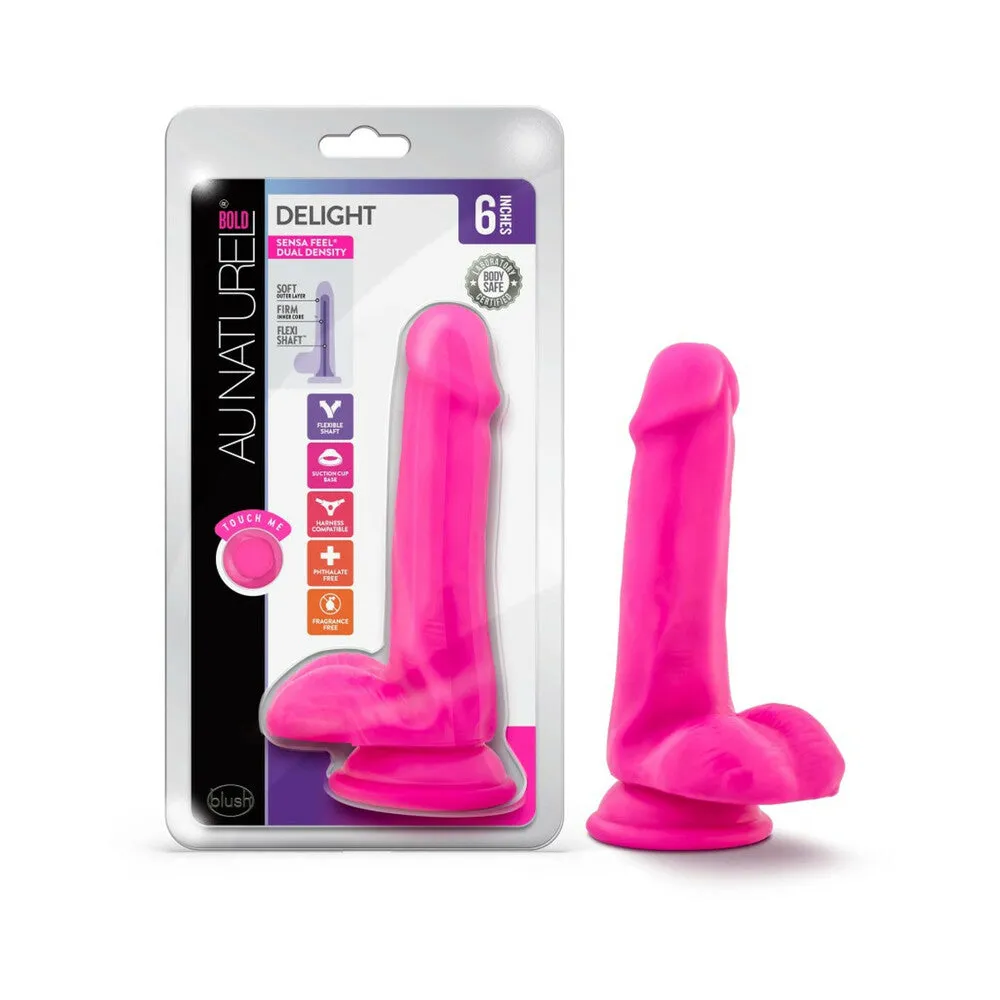 Au Naturel Bold Delight 6 in. Posable Dual Density Dildo with Balls Pink