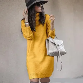 Autumn Winter Woolen Knitted Short Turtleneck Sweater Dress