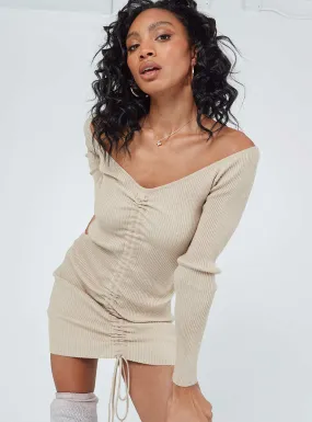 Avanti Long Sleeve Mini Dress Beige