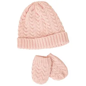 Baby Knitted Ski Hat with Mittens Set, Pink