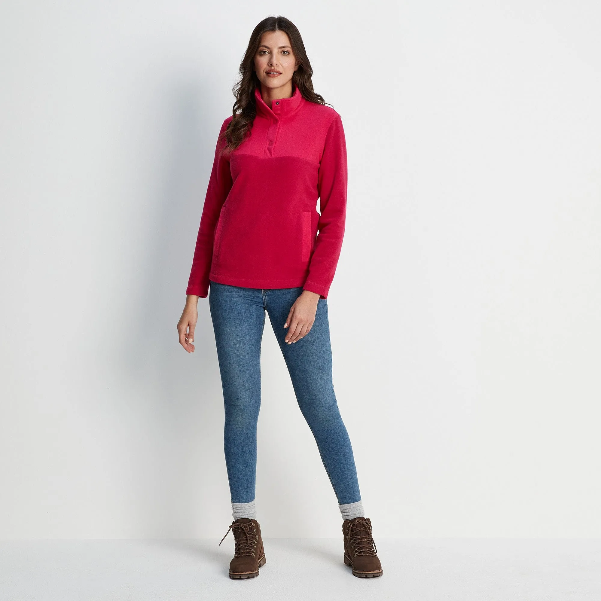 Barclay Womens Press Stud Neck Fleece - Cerise