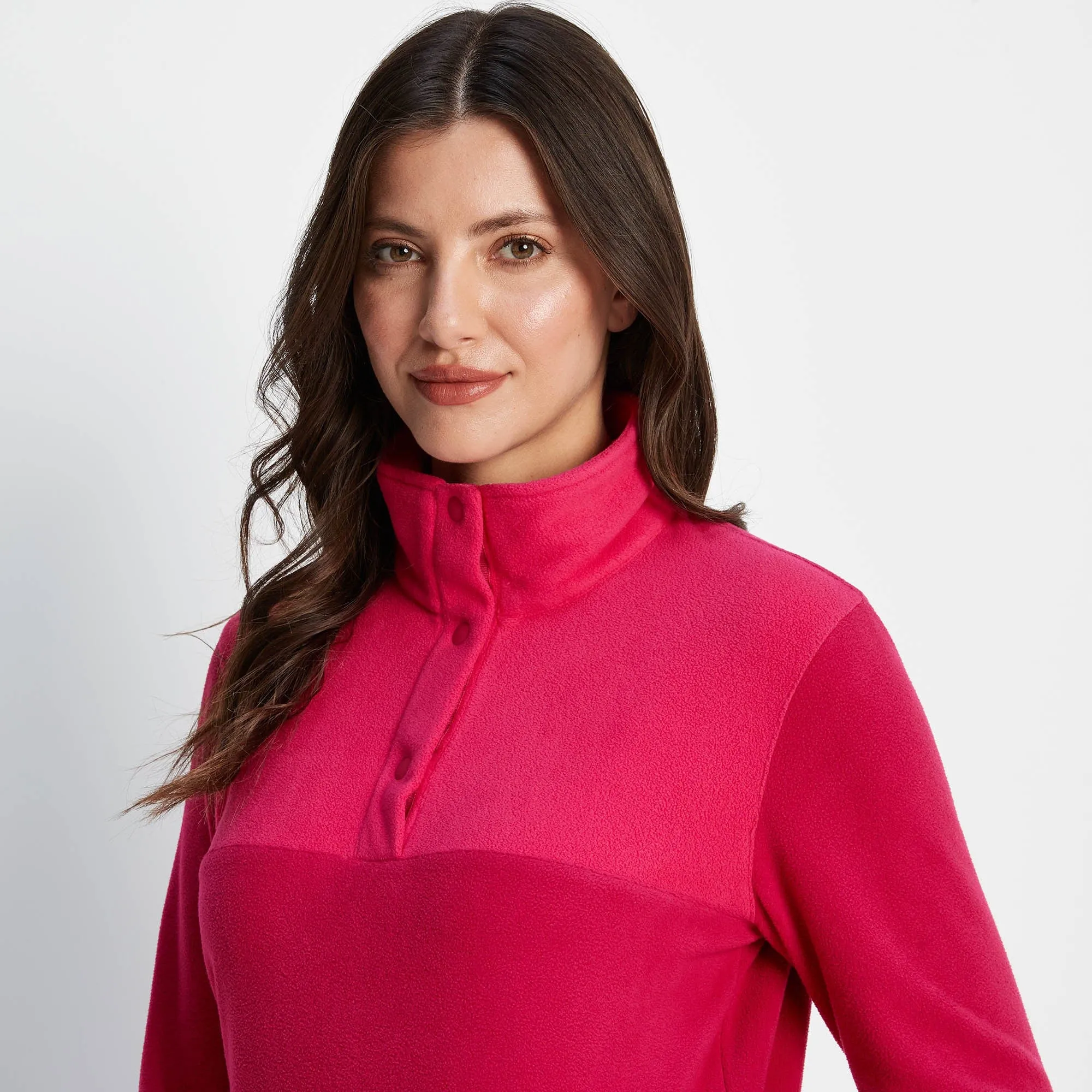 Barclay Womens Press Stud Neck Fleece - Cerise