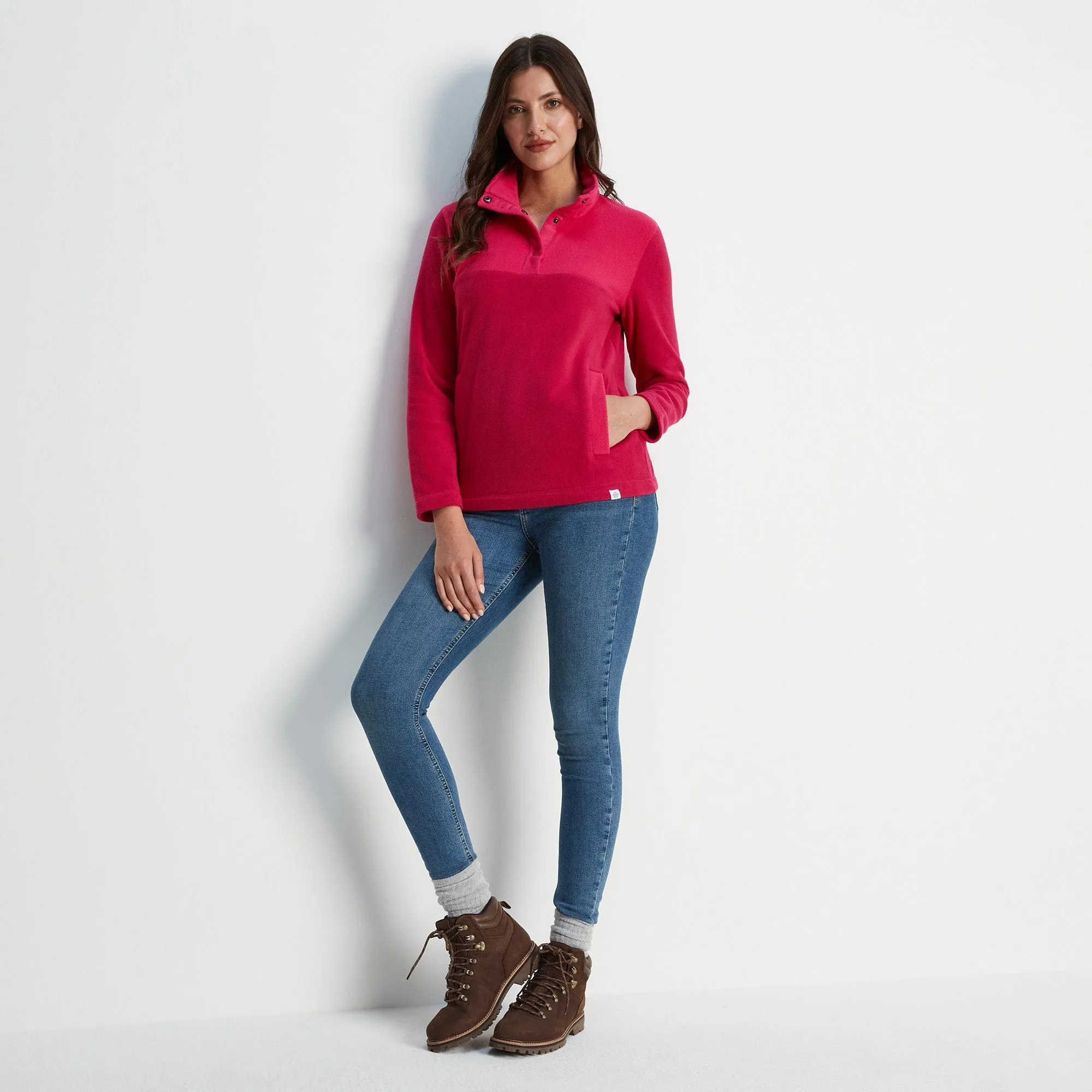 Barclay Womens Press Stud Neck Fleece - Cerise