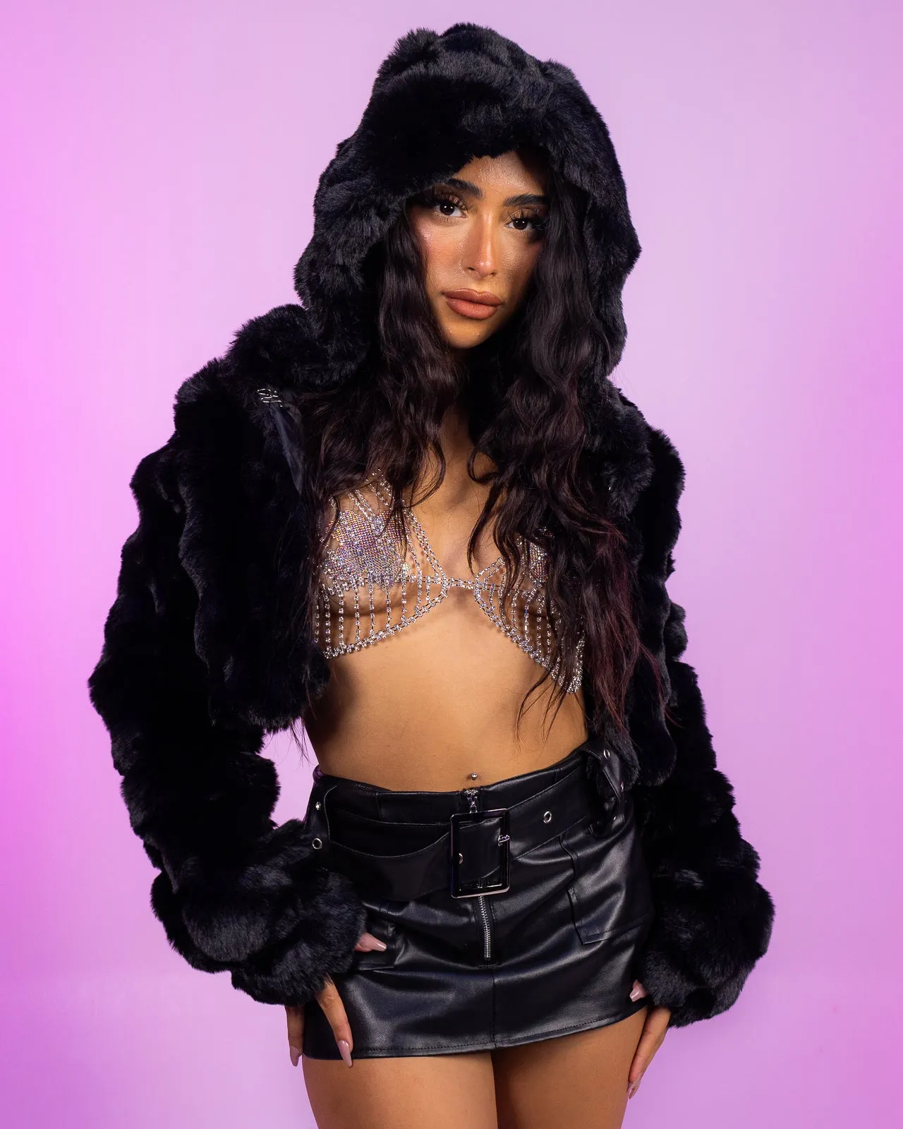 Black Aria Plush Faux Fur Jacket