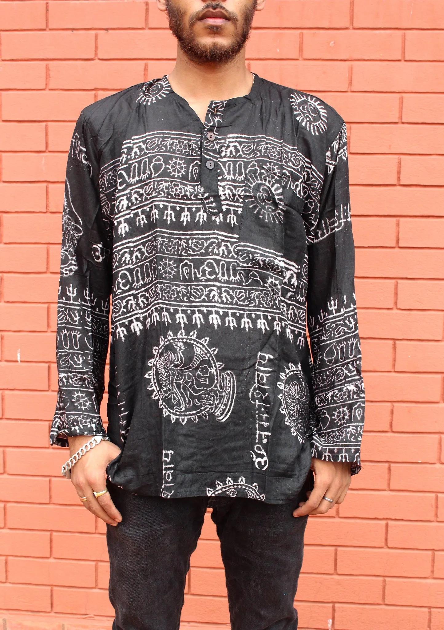 Black Cotton Om Prayer Shirt, Yoga shirt